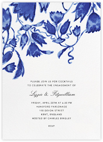 Watercolor Floral - Blue - Oscar de la Renta - Engagement party invitations 