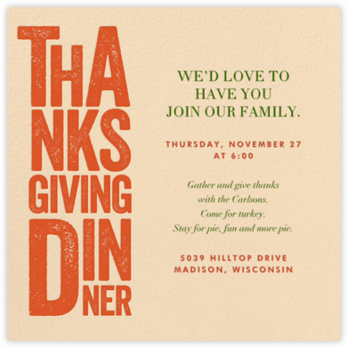 Thanksgiving Woodblock - Crate & Barrel - Crate and Barrel invitations and save the dates