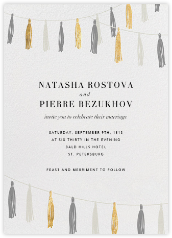 Tasseled II - Gold Grey - Paperless Post - Boho Wedding Invitations