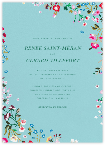 Embroidered Floral - Aquamarine  - Oscar de la Renta - Oscar de la Renta Cards
