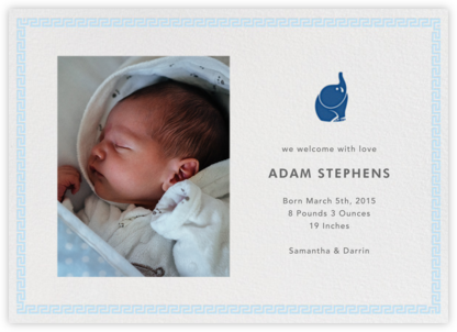 Baby Elephant - Blue - Jonathan Adler - Baby Boy Birth Announcements