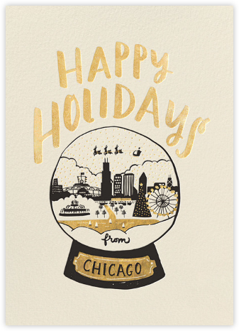 Chicago Snow Globe - Gold - Hello!Lucky - Double Sided Christmas Cards