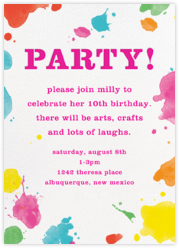 Splatter Paint Art Party Childrens Birthday Party Invitations
