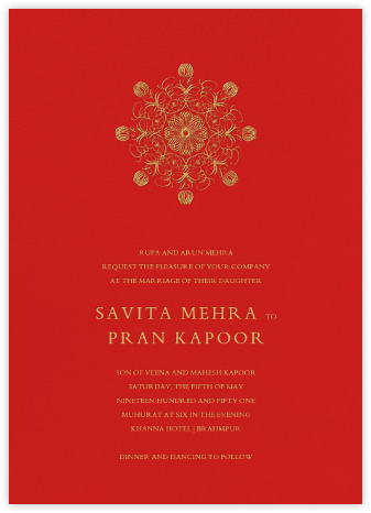 Kolam (Invitation) - Red - Bernard Maisner - Indian Wedding Cards