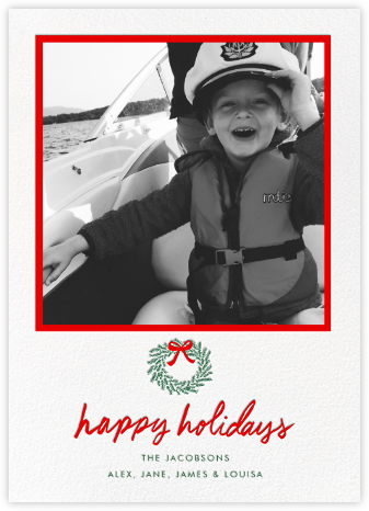 Happy Holidays Wreath (Tall) - White - Linda and Harriett - Holiday Photo Cards 