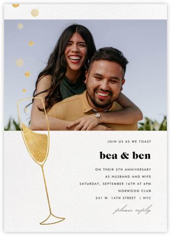 Champagne Bubbles (Photo) - Gold - Paperless Post - Anniversary Invitations