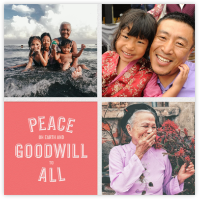 Peace and Goodwill (Multi-Photo) - Pink - Paperless Post - Holiday Photo Cards 
