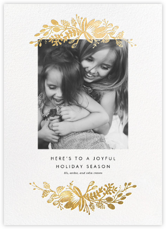 Floral Silhouette (Portrait Photo) - White/Gold - Rifle Paper Co. - Holiday Photo Cards 