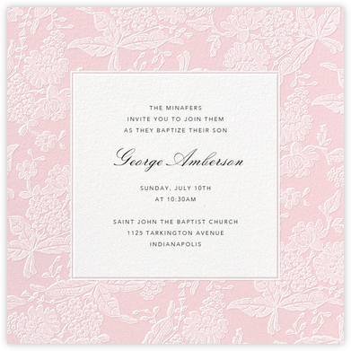 Hydrangea Lace I (Square) - Pink - Oscar de la Renta - Christening Invitations