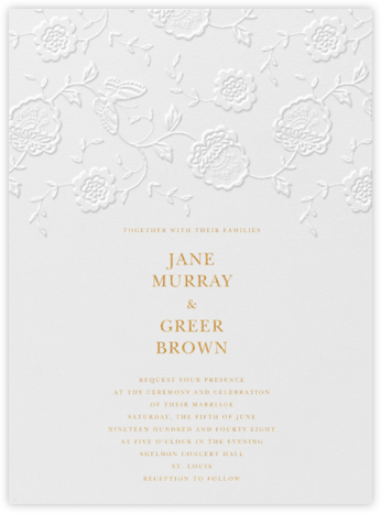 Floral Applique - Blind Emboss - Oscar de la Renta - Romantic wedding invitations 