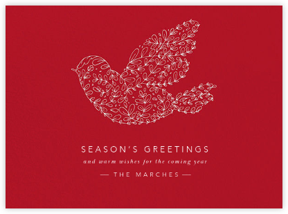 Vine Dove - White (Engraving) - Paperless Post - Animal Wildlife Christmas Cards