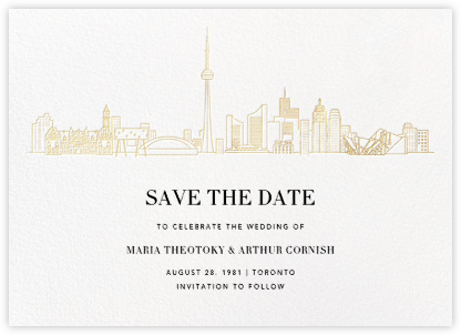 Toronto Skyline View (Save the Date) - White/Gold - Paperless Post - Destination save the dates