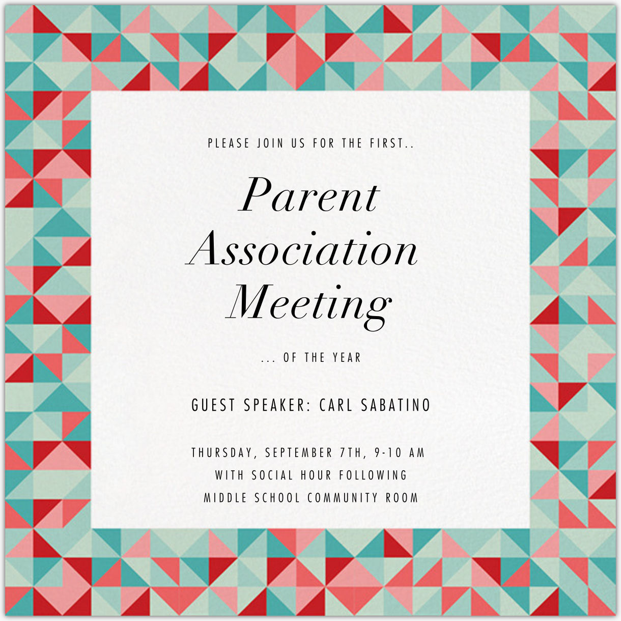 Enable images to view First Parent Association Meeting of the Year