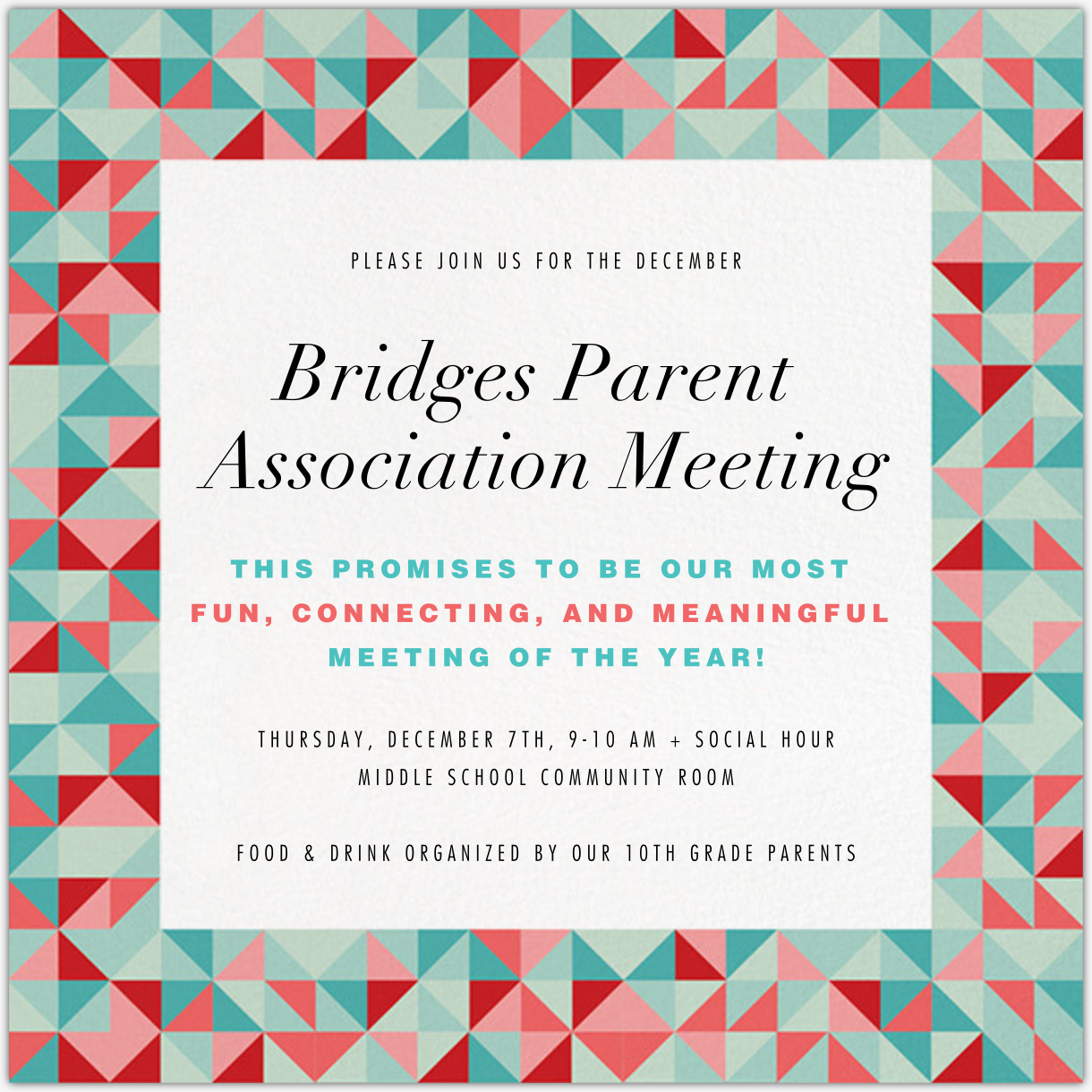 Enable images to view December Parent Association Meeting