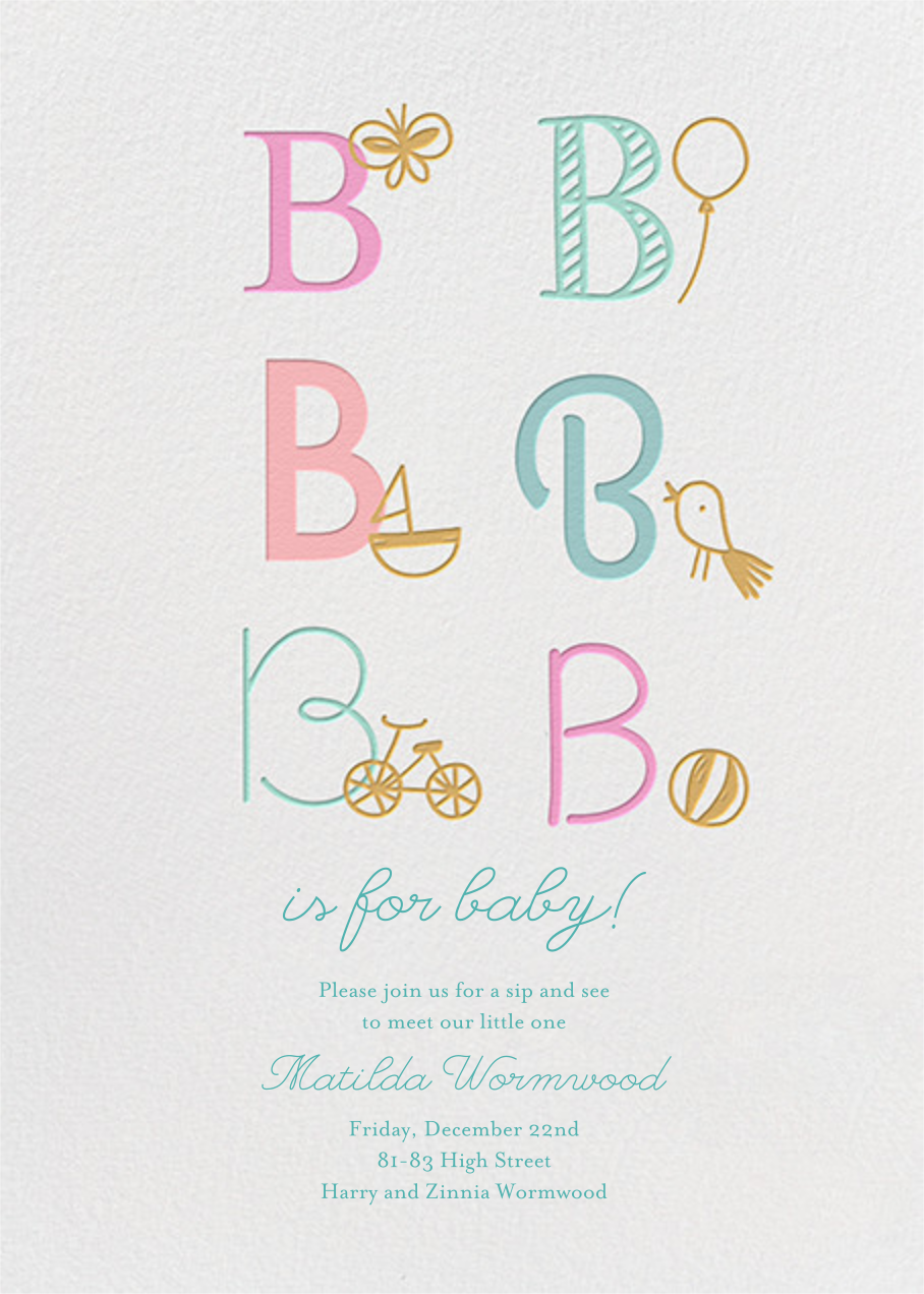 B Is For Baby Baby Shower Card | Send online instantly | RSVP tracking