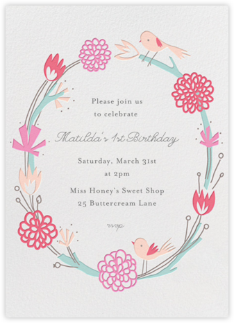 Birdie Makes A Wreath - Little Cube - Babylist Baby Shower Invitations