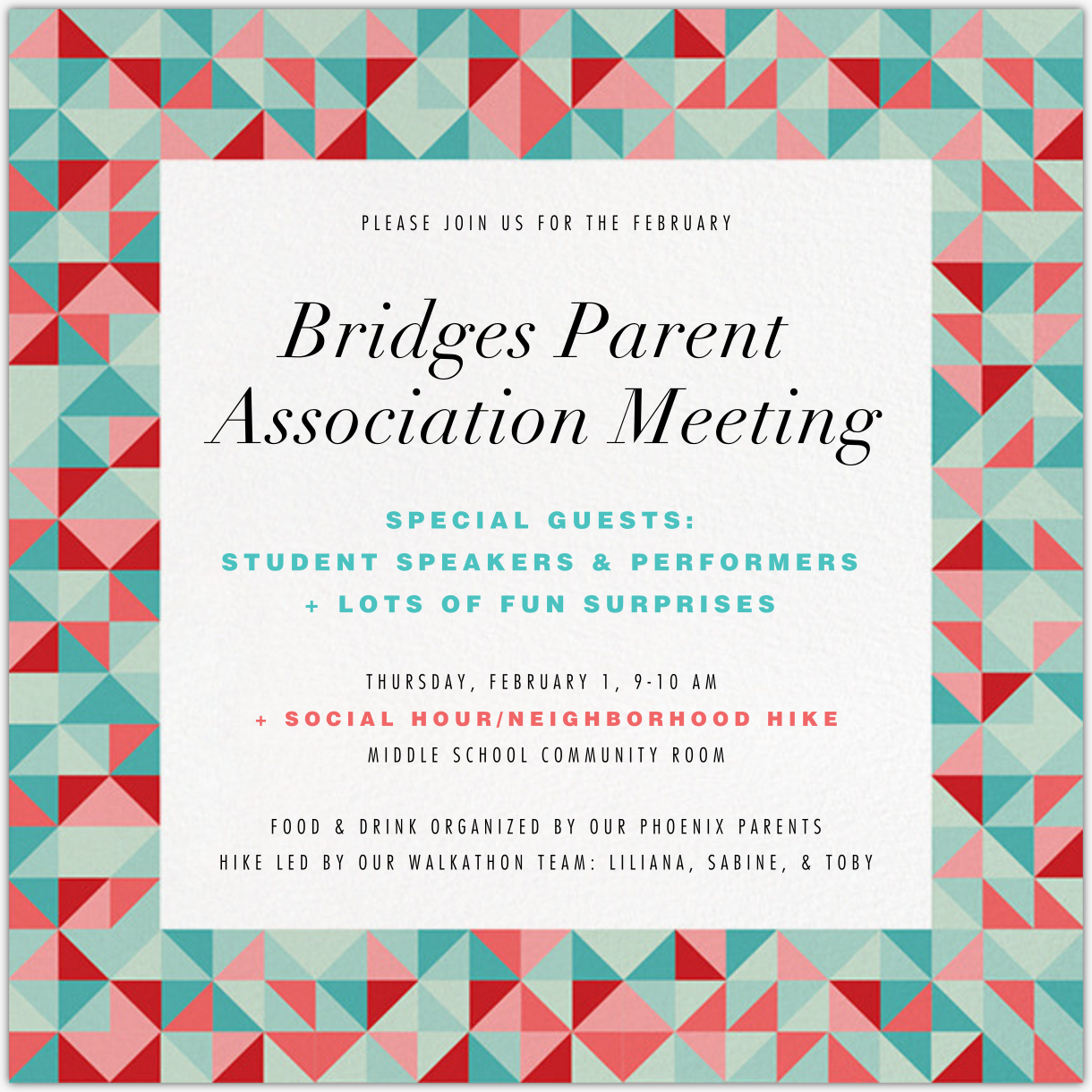 Enable images to view February Parent Association Meeting