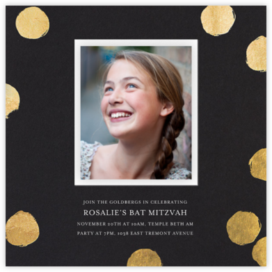 Reese (Photo) - Black/Gold - Sugar Paper - Bat and Bar Mitzvah Invitations