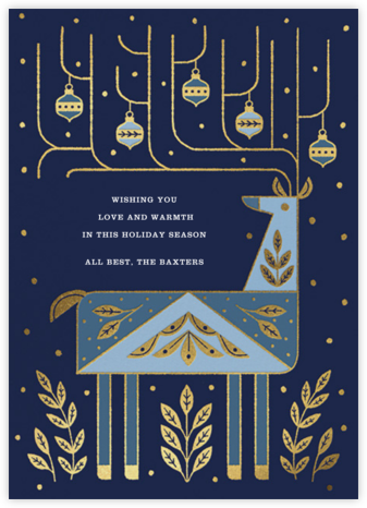 Folk Reindeer - Blue - Paperless Post - Animal Wildlife Christmas Cards