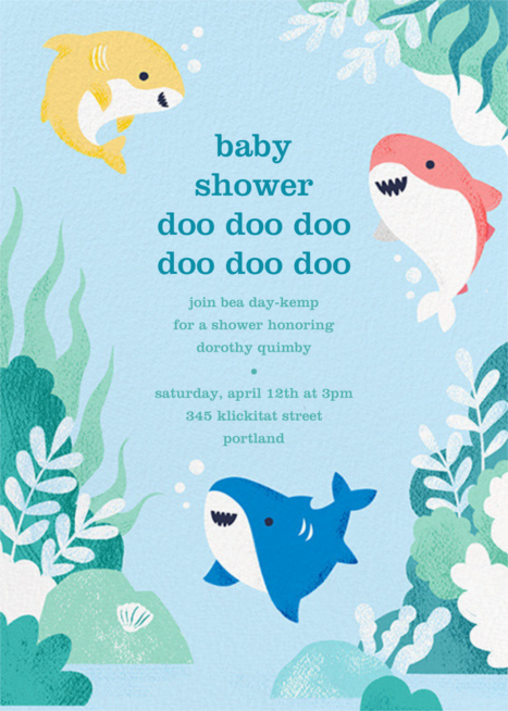 Baby Shark Baby Shower Printable Invitation Under The Water Baby Boy Shower Party Invitation Baby Shower Invitation Set C02 Invitations Announcements Paper Party Supplies Vadel Com