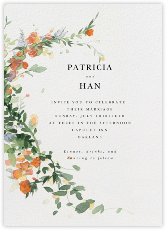 Watercolor Garland (Invitation) - Topaz - Paperless Post - Romantic wedding invitations 