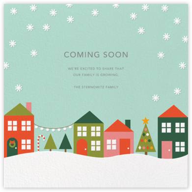 Snowville - Petit Collage - Christmas Pregnancy Announcement Cards