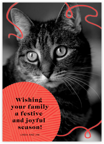 Yarn Ball - Red - Paperless Post - Cat Christmas Cards