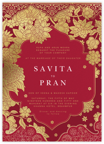 Sanganeri (Invitation) - Crimson - Paperless Post - Indian Wedding Cards