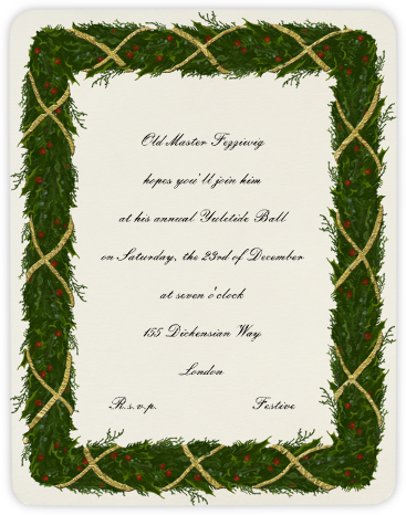 Holly Garland (Metallic Gold) - Paperless Post - Online Party Invitations